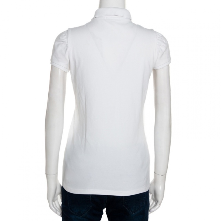 Pre Owned Burberry Brit White Cotton Pique Puff Sleeve Polo T-Shirt M