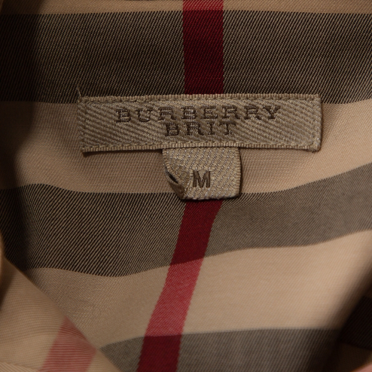 مملوكة مسبقًا Burberry Brit Beige Nova Check Stretch Cotton Button Front Shirt M