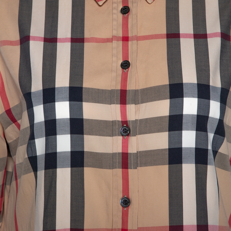مملوكة مسبقًا Burberry Brit Beige Nova Check Stretch Cotton Button Front Shirt M
