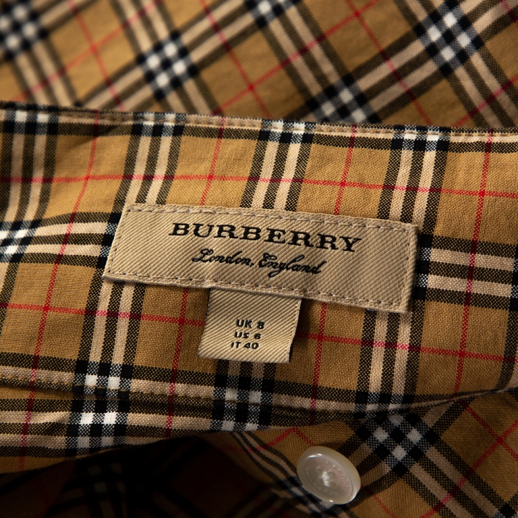 Pre Owned Burberry Beige House Check Cotton Belted Shift Dress S