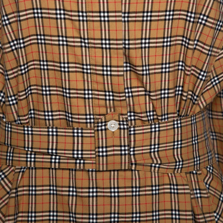 Pre Owned Burberry Beige House Check Cotton Belted Shift Dress S