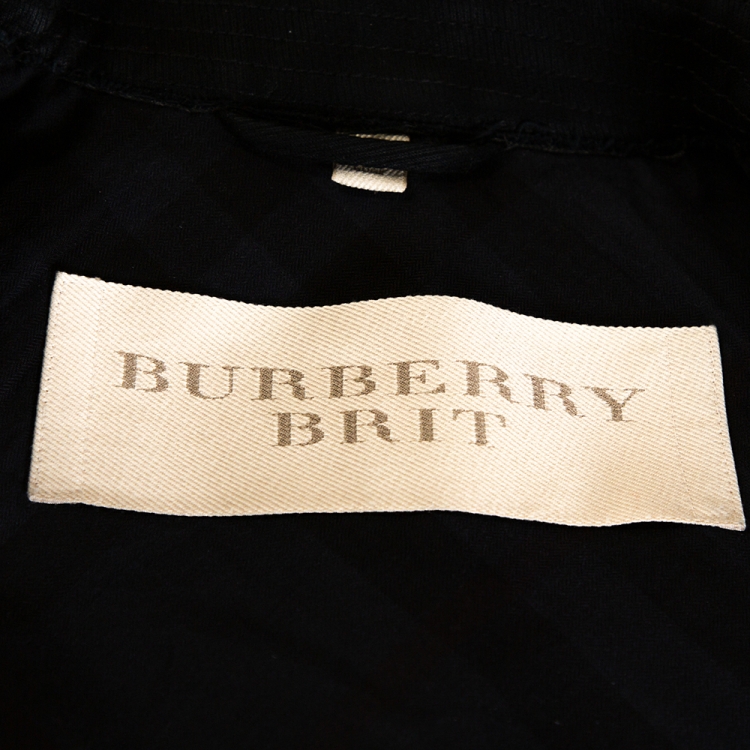 Pre Owned Burberry Brit Black Cotton Leather Sleeve Detail Belted Coat M