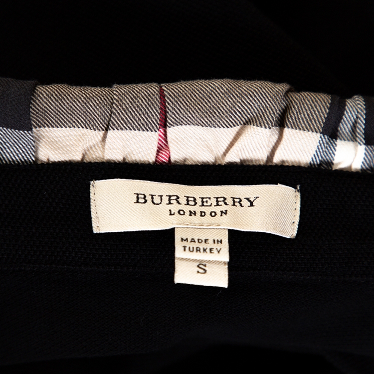 Pre Owned Burberry Black Cotton Pique Ruched Collar Polo T-Shirt S