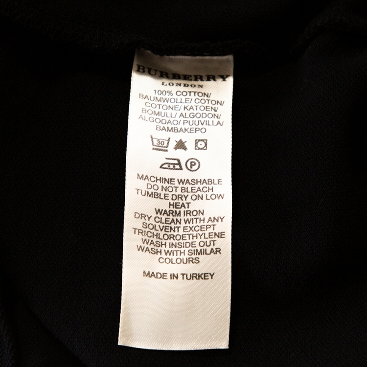 Pre Owned Burberry Black Cotton Pique Ruched Collar Polo T-Shirt S