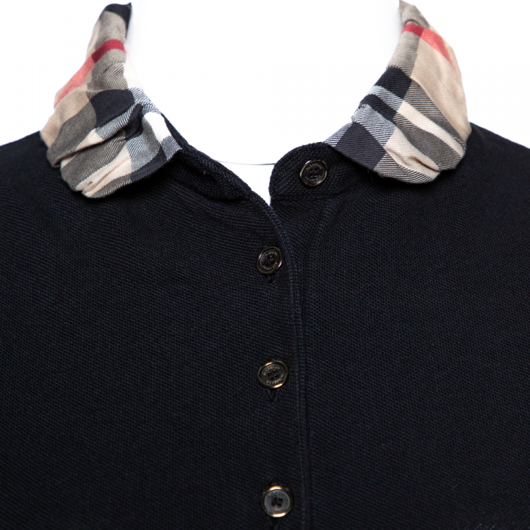 Pre Owned Burberry Black Cotton Pique Ruched Collar Polo T-Shirt S