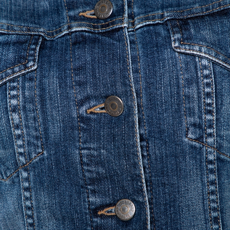 مملوكة مسبقًا Burberry Blue Light Washed Denim Button Front Jacket S