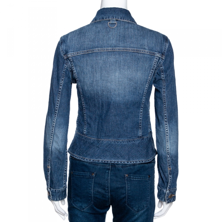 مملوكة مسبقًا Burberry Blue Light Washed Denim Button Front Jacket S
