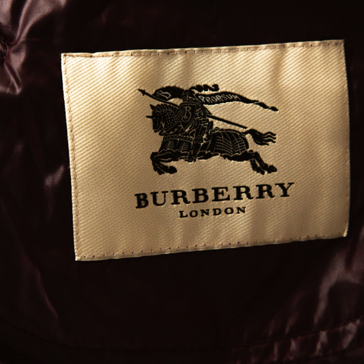 Pre Owned Burberry Burgundy Quilted Fur Lined Detachable Hood Detail Jacket M