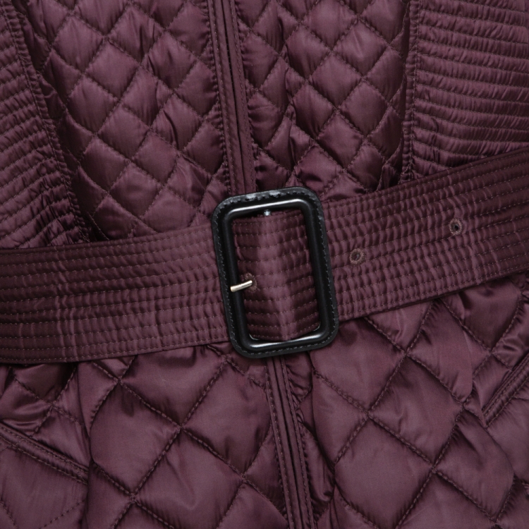 Pre Owned Burberry Burgundy Quilted Fur Lined Detachable Hood Detail Jacket M