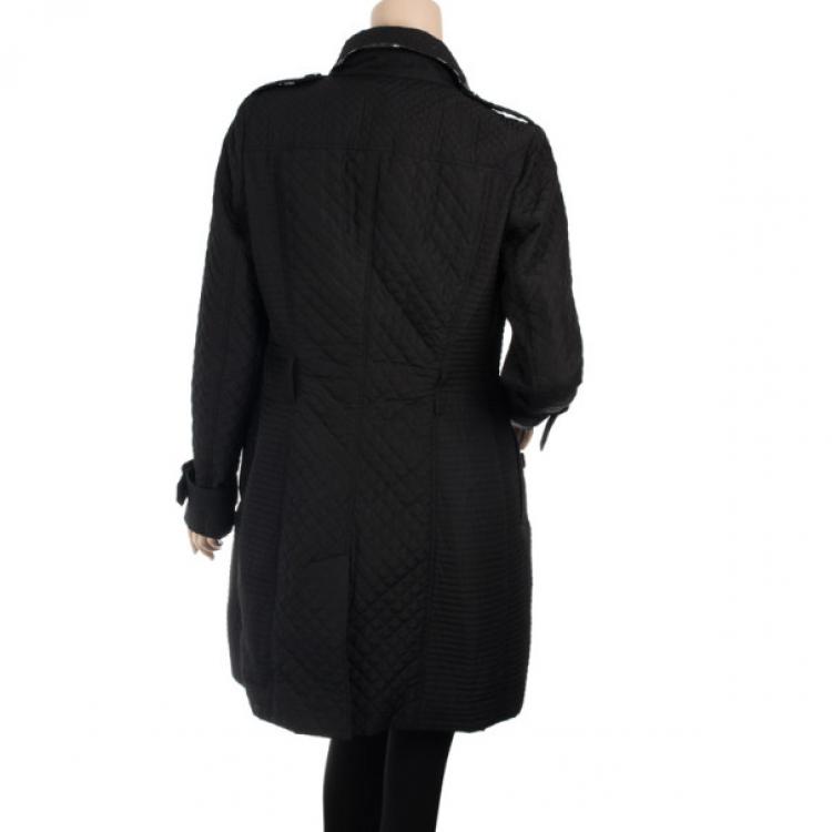 Pre Owned Burberry Black Quilted Long Trench Coat S