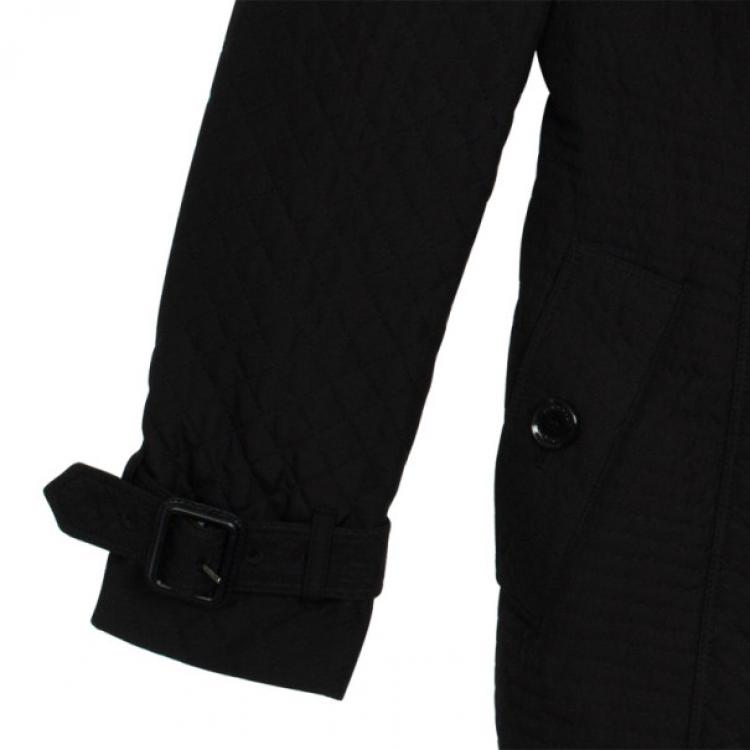 Pre Owned Burberry Black Quilted Long Trench Coat S