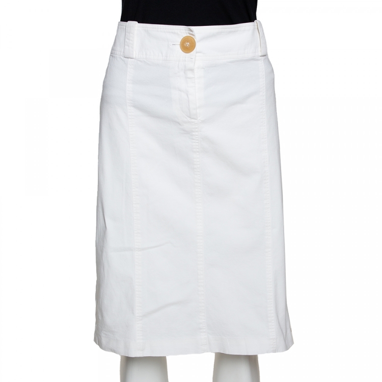 Pre Owned Burberry White Stretch Cotton Slim Fit Skirt M