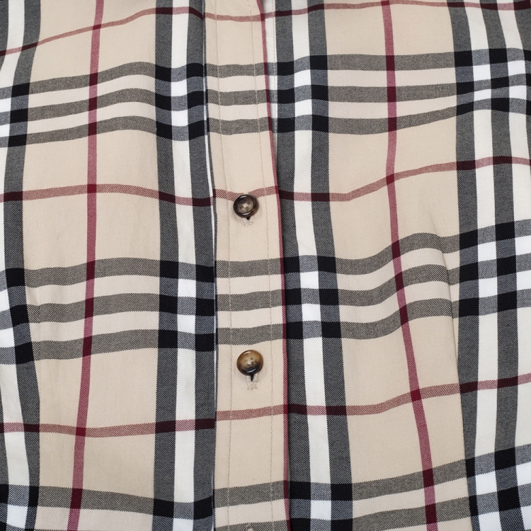 Pre Owned Burberry Beige House Check Cotton Button Front Shirt Dress M