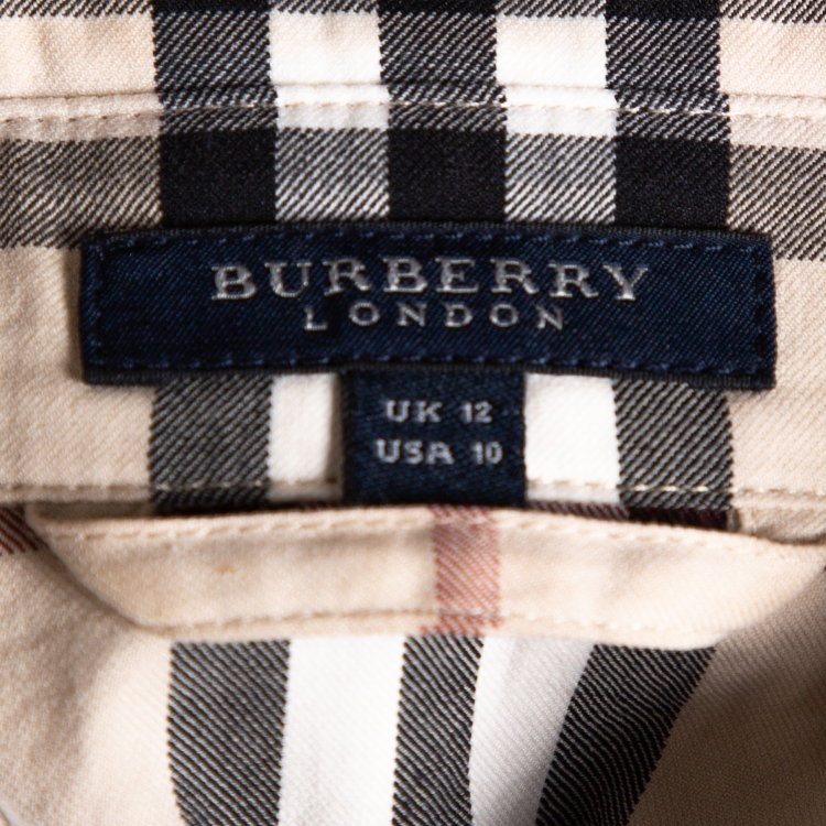 Pre Owned Burberry Beige House Check Cotton Button Front Shirt Dress M
