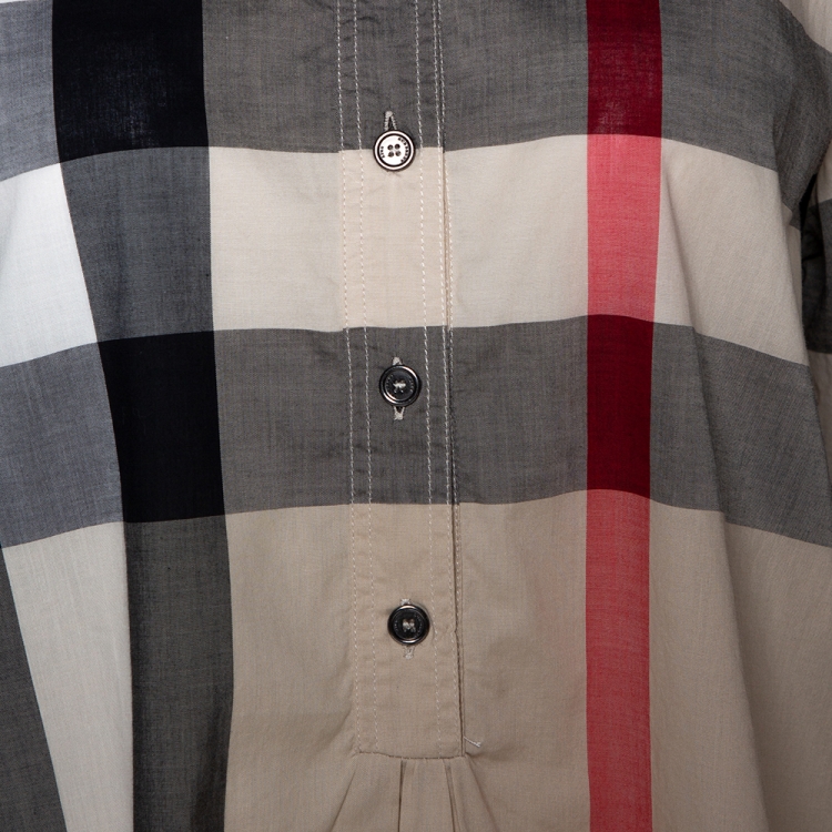 Pre Owned Burberry Brit Beige Novacheck Cotton Half Placket Detail Shirt M