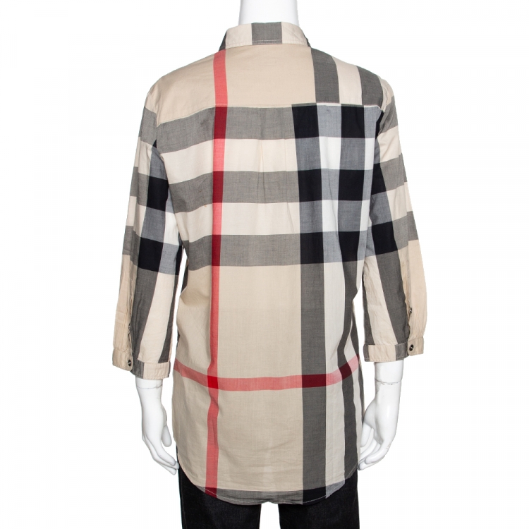 Pre Owned Burberry Brit Beige Novacheck Cotton Half Placket Detail Shirt M