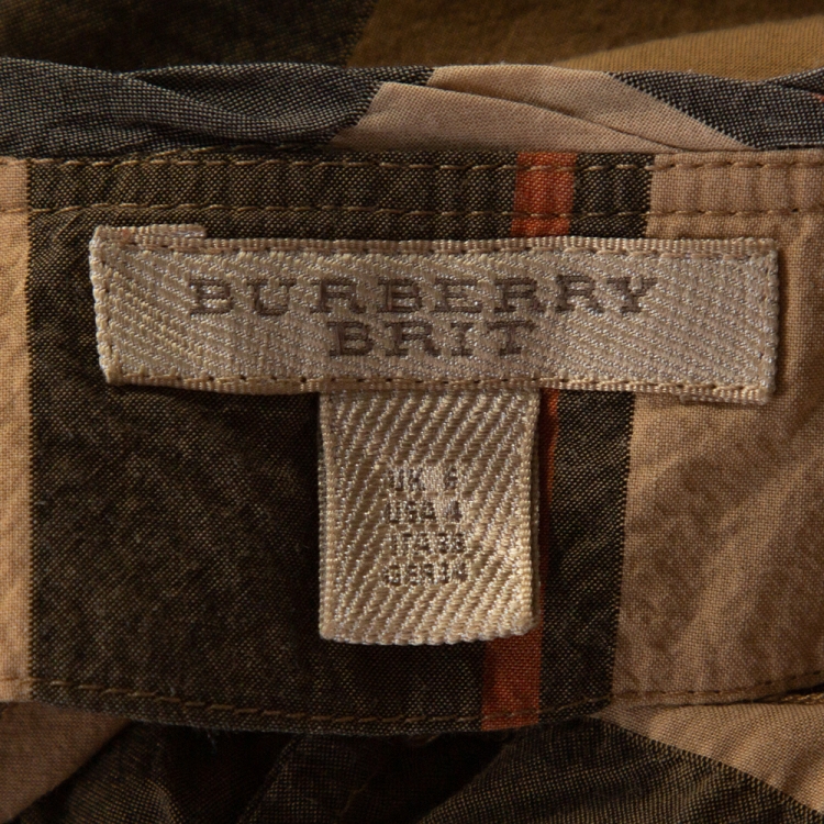 Pre Owned Burberry Brit Beige Giant Checked Cotton Belted Dress S