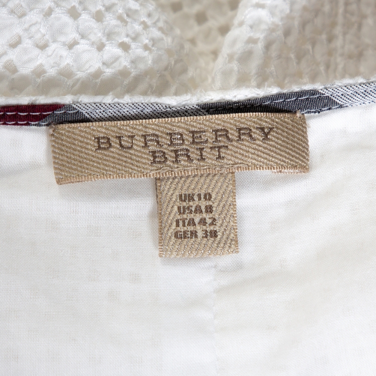 Pre Owned Burberry Brit White Cotton Cutout Pattern Button Front Dress M
