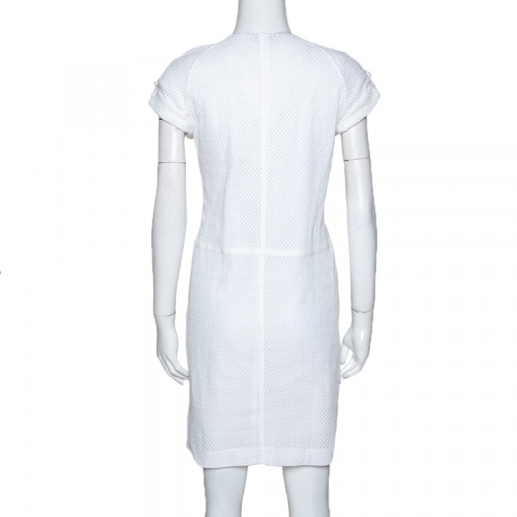 Pre Owned Burberry Brit White Cotton Cutout Pattern Button Front Dress M