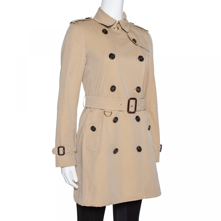 Pre Owned Burberry Beige Cotton The Kensington Belted Trench Coat S