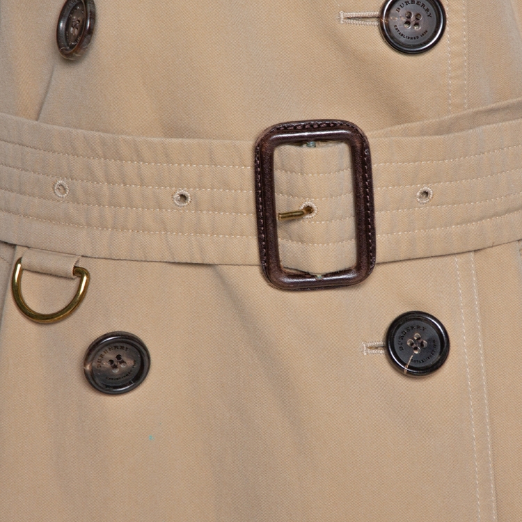 Pre Owned Burberry Beige Cotton The Kensington Belted Trench Coat S