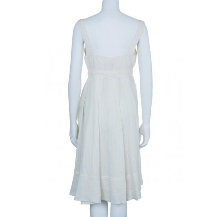 Pre Owned Burberry White Linen Sleeveless Dress M