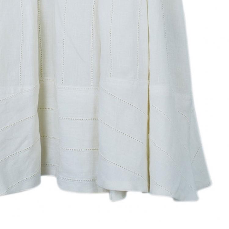 Pre Owned Burberry White Linen Sleeveless Dress M