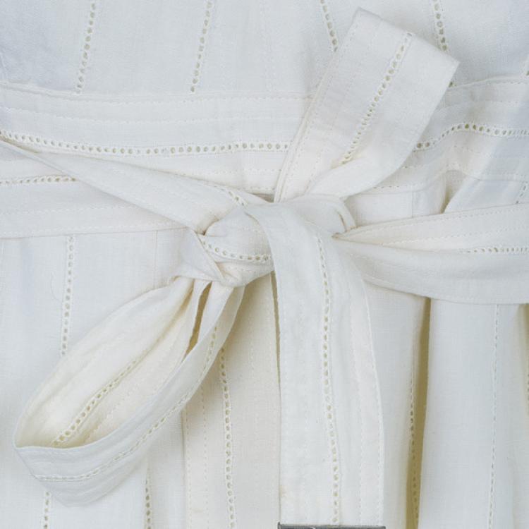 Pre Owned Burberry White Linen Sleeveless Dress M