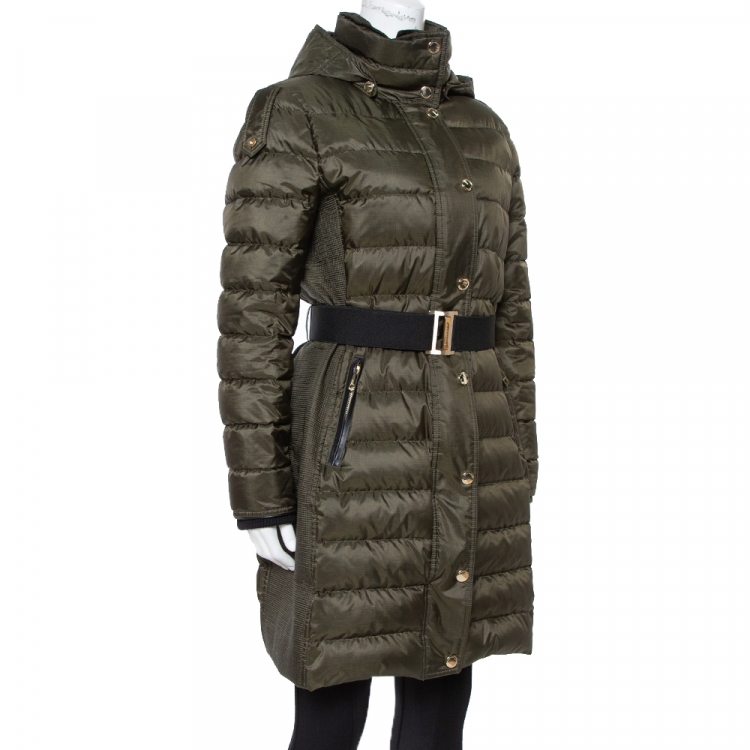 Burberry Olive Green Down Puffer Belted Abbeydale Coat M Burberry | TLC