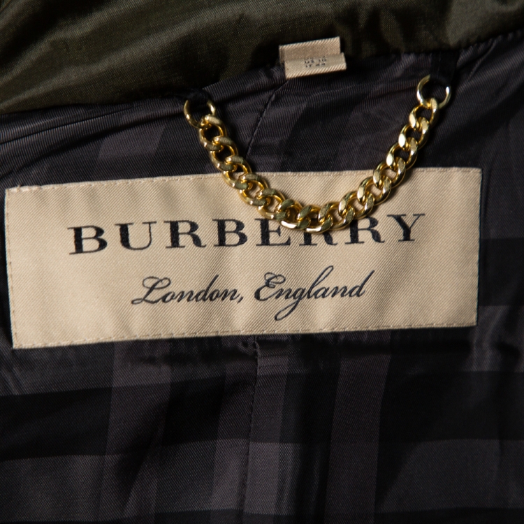 Pre Owned Burberry Olive Green Down Puffer Belted Abbeydale Coat M