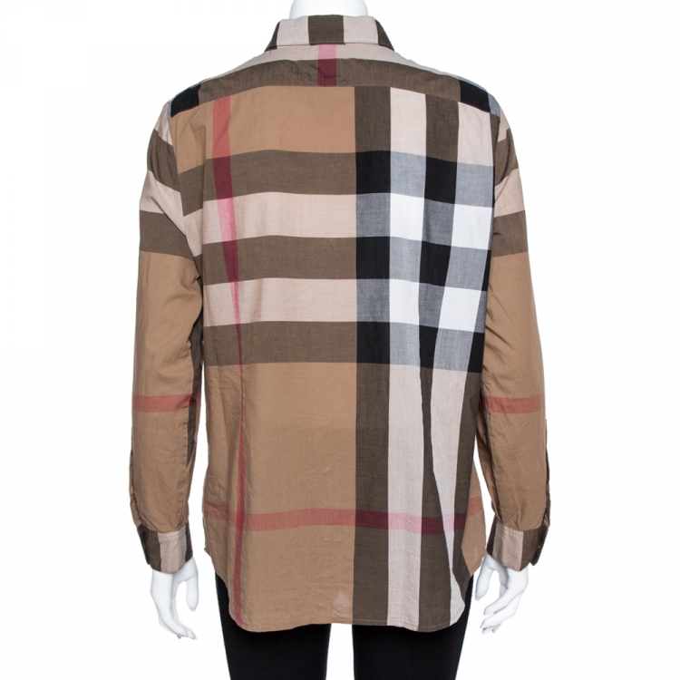 Pre Owned Burberry Brown Exploded Check Cotton Long Sleeve Shirt L