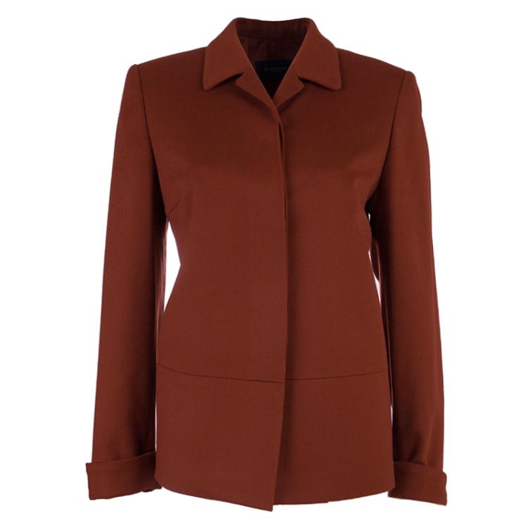 Pre Owned Burberry Rust Red Wool Skirt Suit S