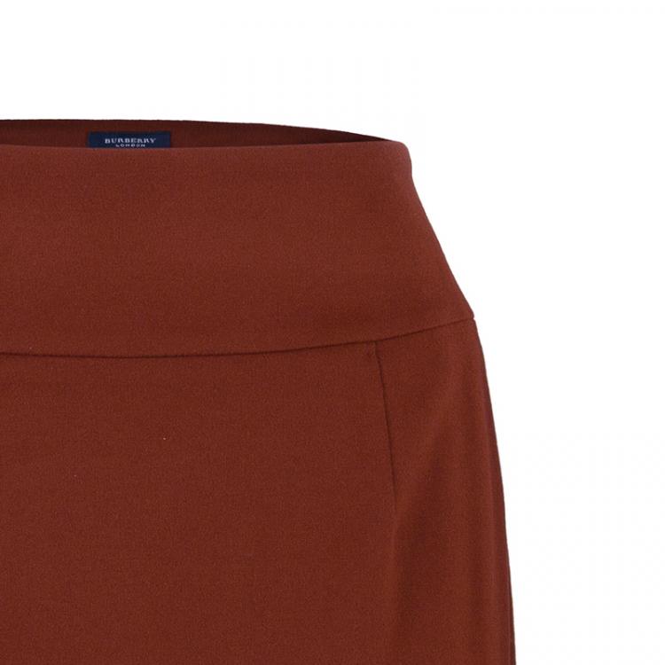 Pre Owned Burberry Rust Red Wool Skirt Suit S
