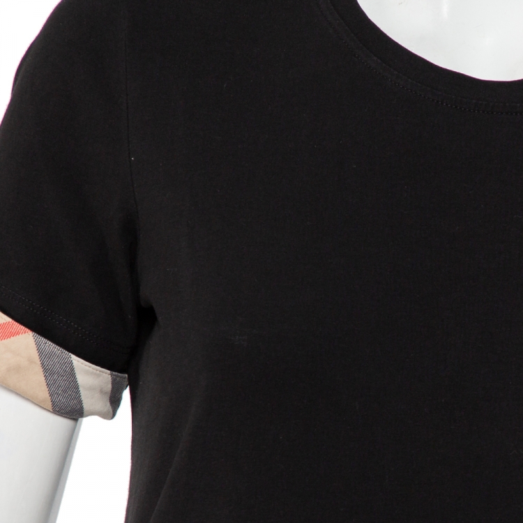 Pre Owned Burberry Brit Black Cotton Check Sleeve Cuff Detail Crewneck T-Shirt M