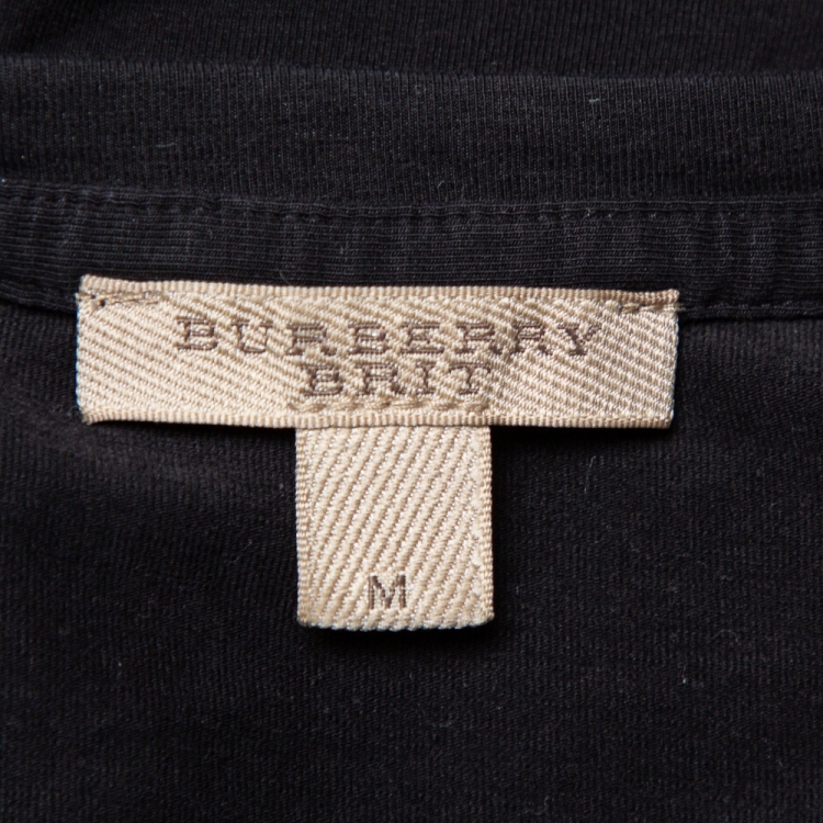 Pre Owned Burberry Brit Black Cotton Check Sleeve Cuff Detail Crewneck T-Shirt M