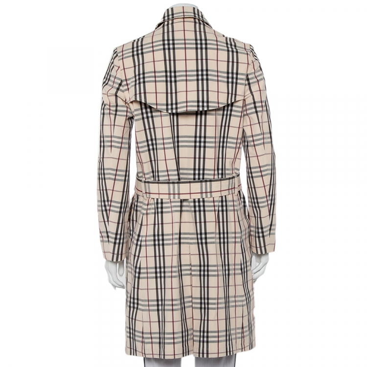 مملوكة مسبقًا Burberry Beige Nova Check Cotton Belted Double Breasted Coat S