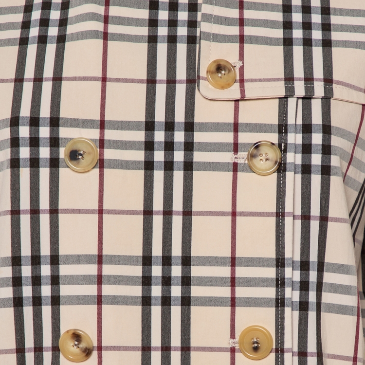 مملوكة مسبقًا Burberry Beige Nova Check Cotton Belted Double Breasted Coat S