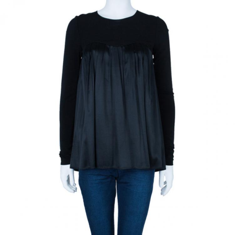 Pre Owned Burberry Silk Long Sleeved Yolk Gathered Top M