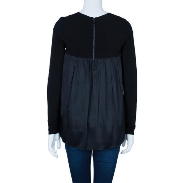 Pre Owned Burberry Silk Long Sleeved Yolk Gathered Top M