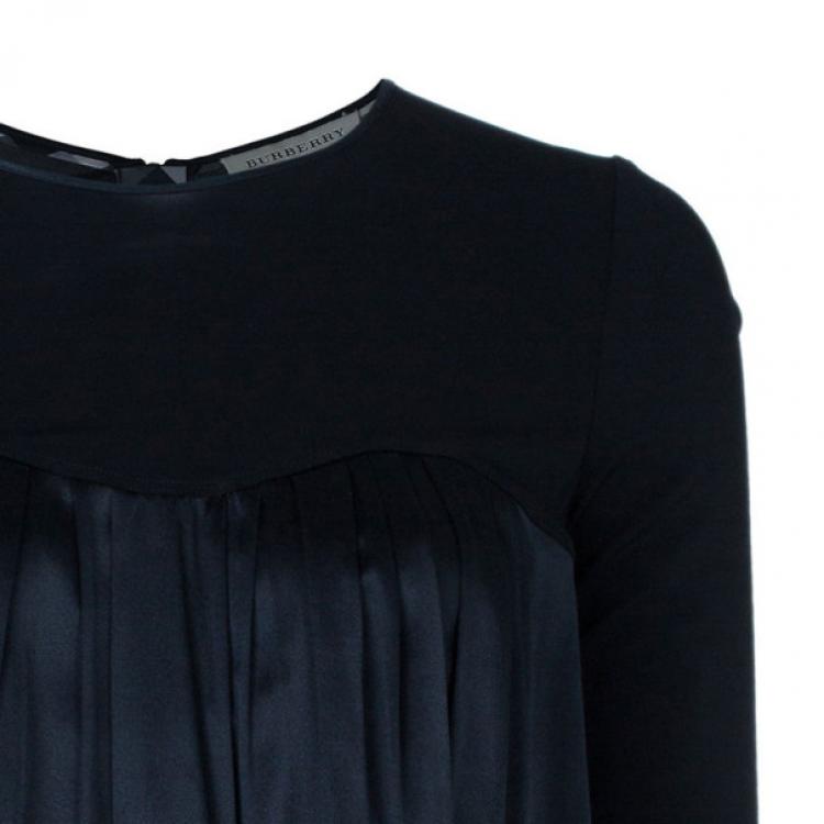 Pre Owned Burberry Silk Long Sleeved Yolk Gathered Top M