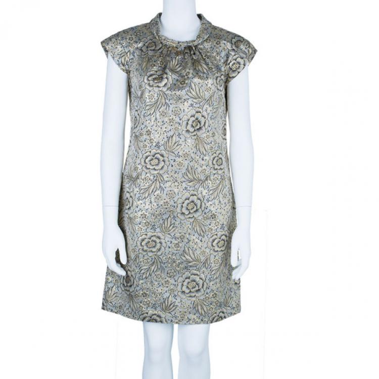 Burberry Gold Brocade Shift Dress M Burberry | TLC