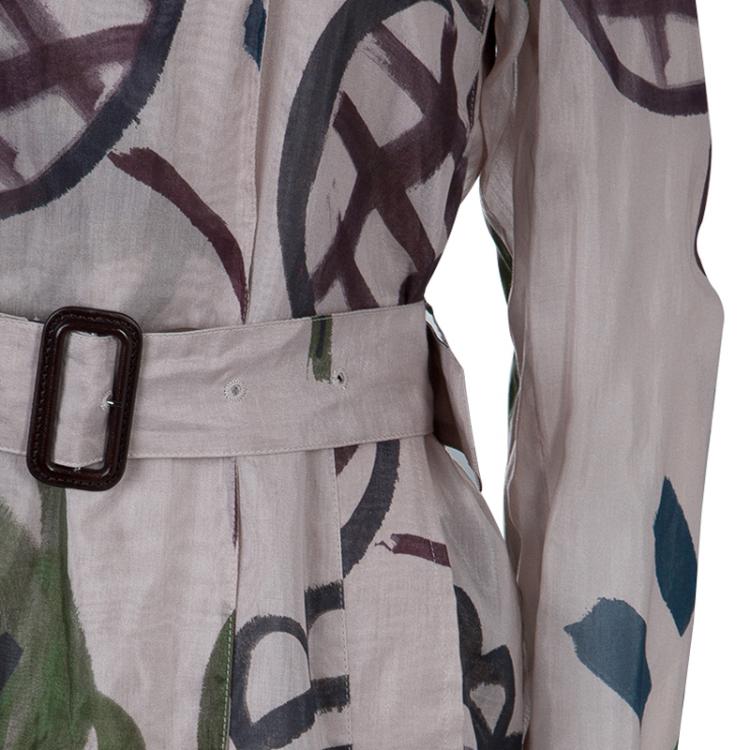 Pre Owned Burberry Prorsum Pink Printed Organza Double Breasted Belted Trench Coat S