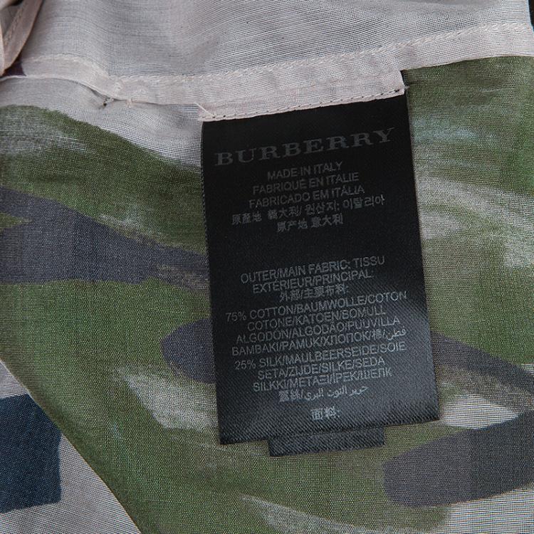 Pre Owned Burberry Prorsum Pink Printed Organza Double Breasted Belted Trench Coat S
