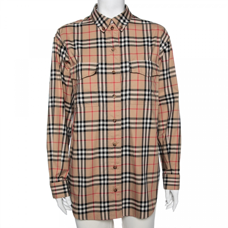 مملوكة مسبقًا Burberry Beige Vintage Check Cotton Oversized Shirt S