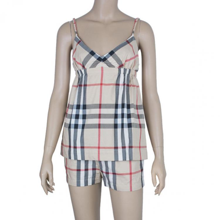 Pre Owned Burberry Novacheck Top And Shorts Set S