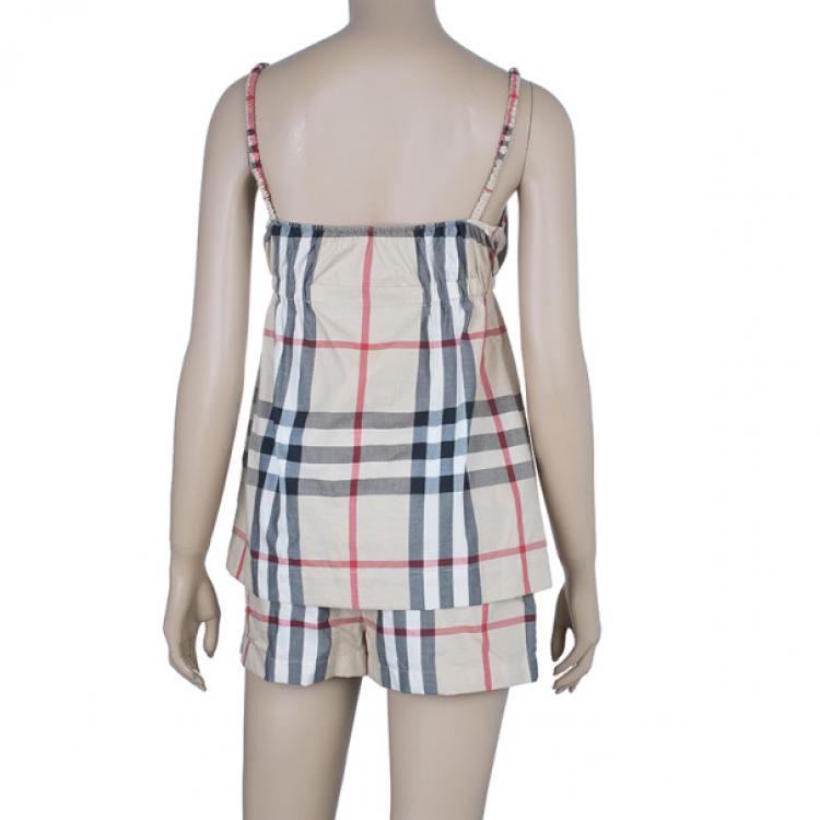 Pre Owned Burberry Novacheck Top And Shorts Set S
