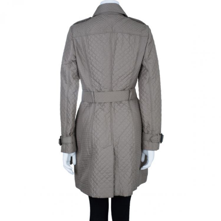 Pre Owned Burberry Taupe Quilted Trench Coat S