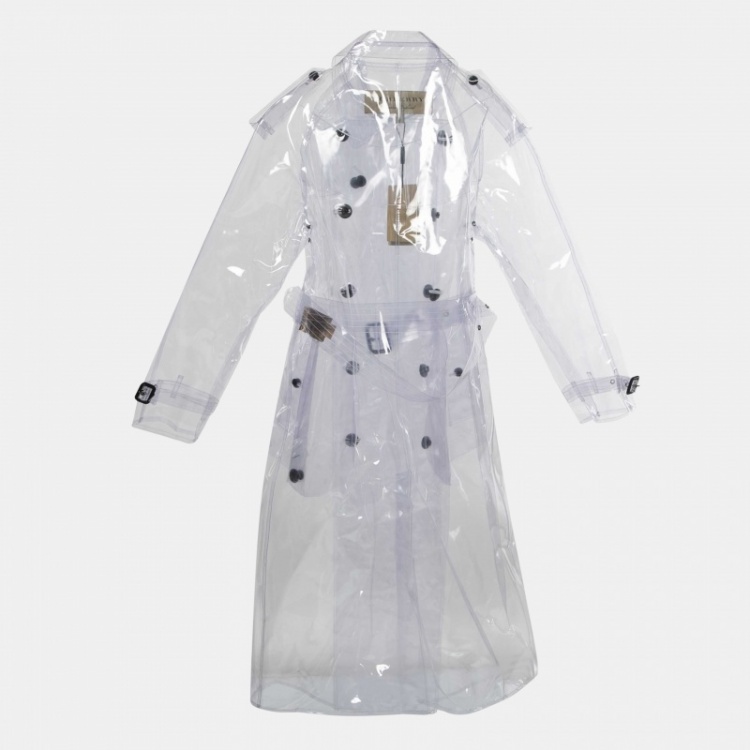 Pre Owned Burberry Transparent PVC Double Breasted Belted Trench Coat M