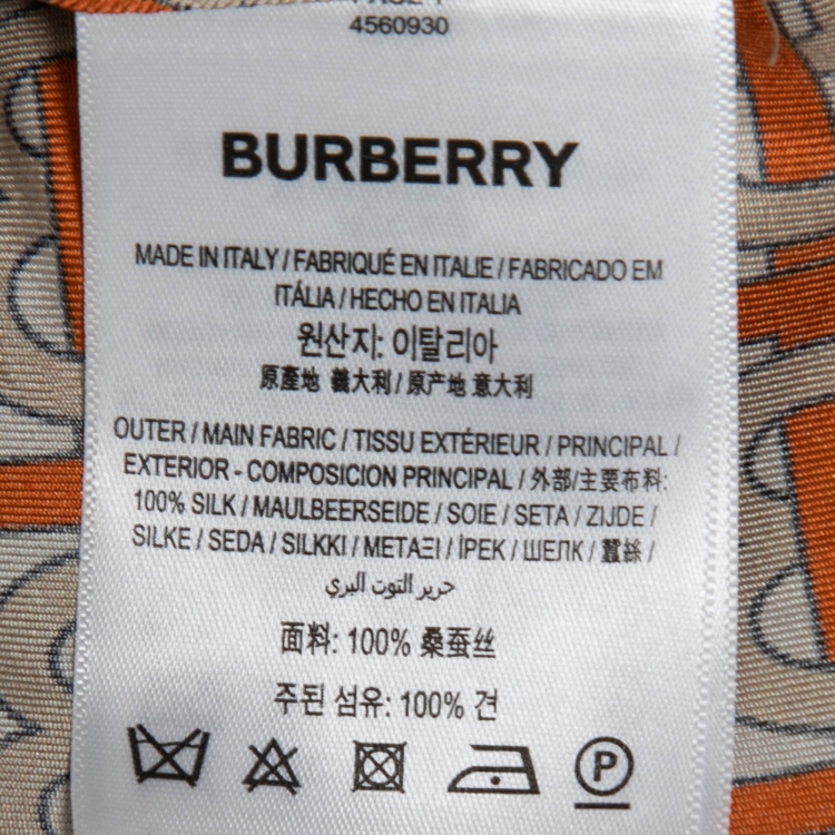 مملوكة مسبقًا Burberry Orange Logo Monogram Printed Silk Neck-Tie Shirt S