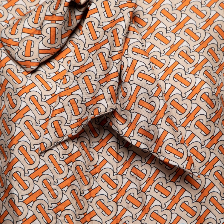 مملوكة مسبقًا Burberry Orange Logo Monogram Printed Silk Neck-Tie Shirt S